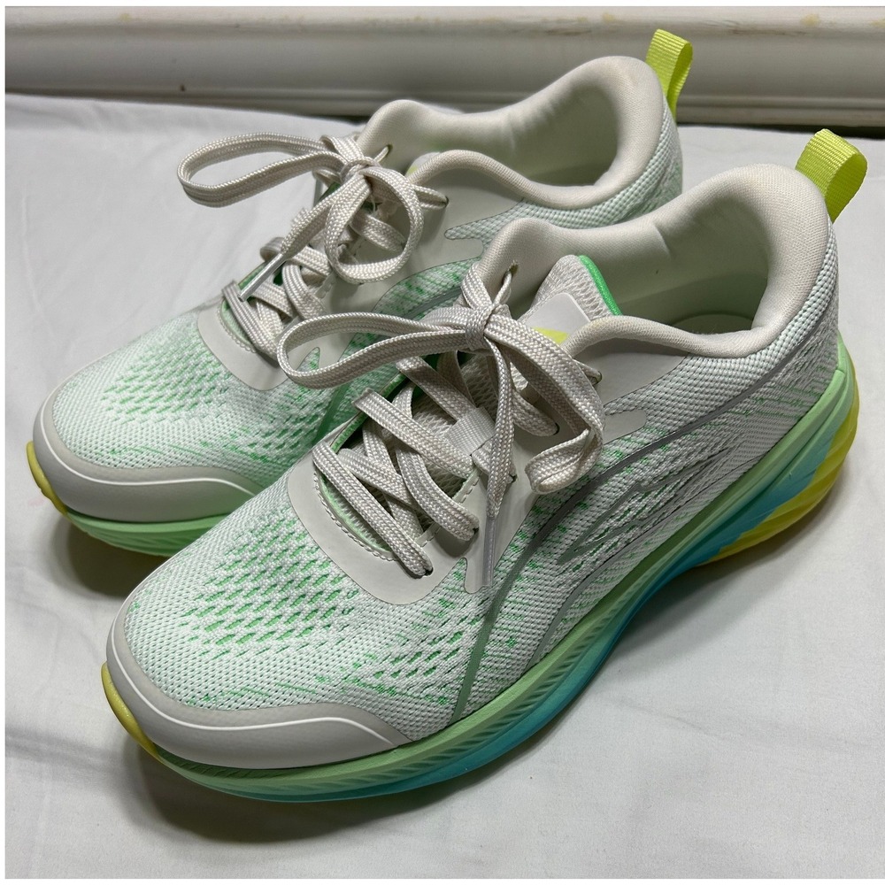 Avia Women's Athletic Running Shoes 8.5W White Green Yellow Mesh Sneakers